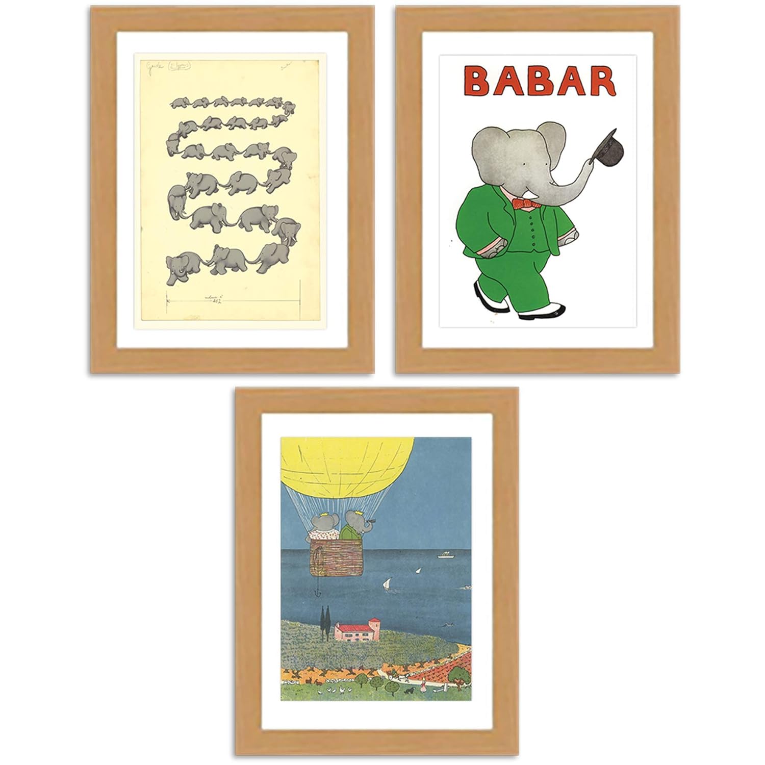 Babar The Elephant Prints 3 prints collection size 29.7 x 42.0 cms each