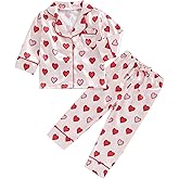 BULINGNA Kids Toddler Girl Two Piece Pajamas Set Heart Shape Pajamas Top with Pajamas Pants Satin Sleepwear