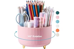 Lolocor 360° Rotation Pen Holder for Desk, 5 Slots Pencil Organizer Makeup Brush Holder Cup Storage Pen Cups Stylish Marker P