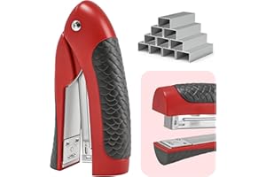 Stand-Up Stapler with 1000 Standard Staples (24/6), Ergonomic Soft Grip Small Compact Handheld Desktop Stapler for Office Bus