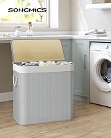 SONGMICS 150L Laundry Hamper Basket 3 Sections Clip-on Lid Grey LCB091G01 view 9
