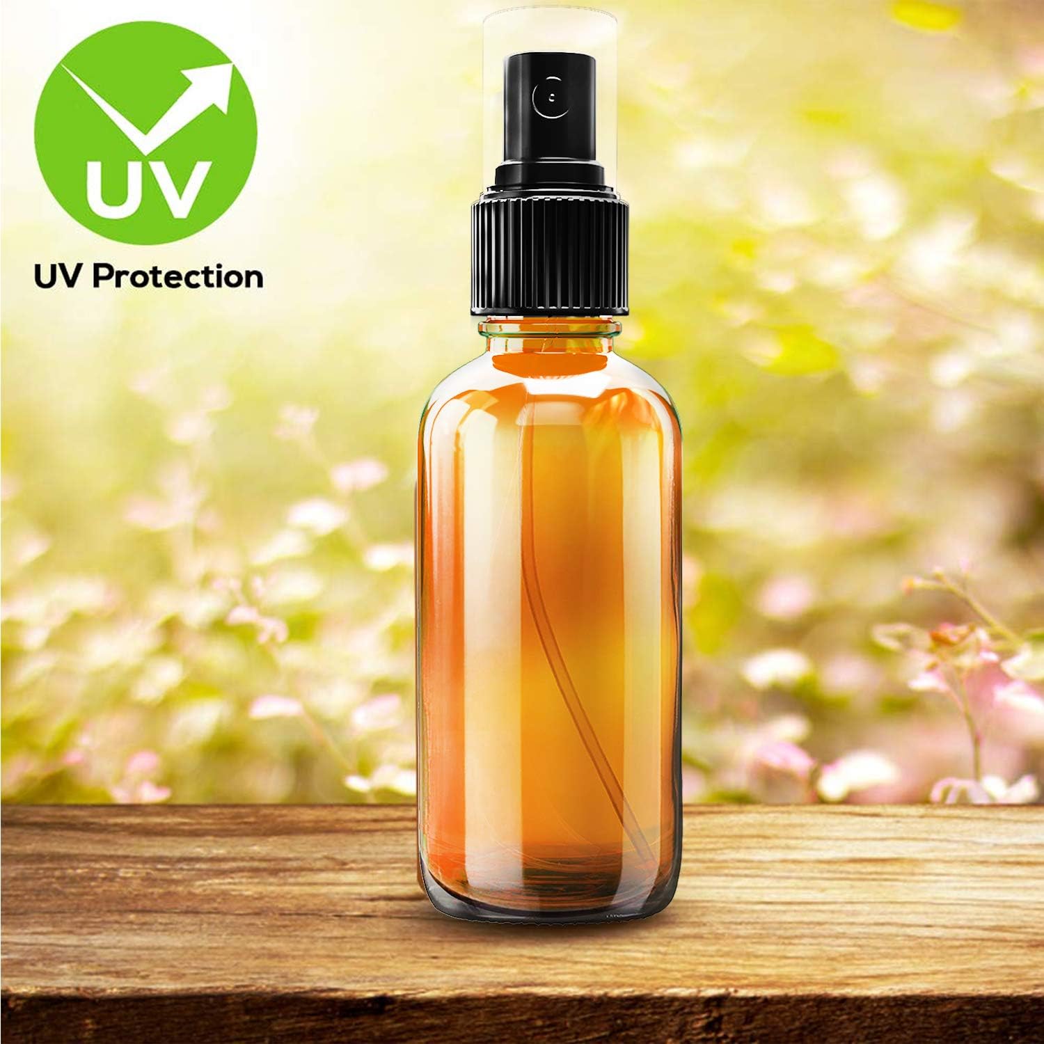 Nylea Small Glass Spray Bottles for Oil, Hair, Plants Water 2 oz | Empty Fine Mist and Refillable Mister Amber Mini Travel Size Bottle for Cleaning Solutions, Essential Oil Sprayer and Nozzle - 2 Pack
