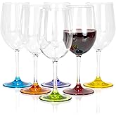 Red Co. Set of 6 Classic Clear Acrylic 12 Fl Oz Outdoor Wine Goblets with Colored Bases
