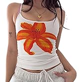 Women Y2k Floral Print Cami Tank Top Scoop Neck Spaghetti Strap Camisole Slim Fit Crop Vintage Going Out Streetwear