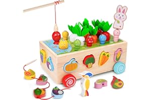 SUPKIZ Toddlers Montessori Toys for 1 2 3 Year Old, Wooden Educational Shape Sorting Toys Gifts for Kids 2-4 Girl Boy Baby, Preschool Learning Fine Motor Skills Game, Carrot Harvest Toddler Toys for 2-3