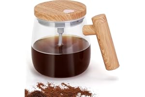 VAlinks Self Stirring Coffee Mug, Glass Electric Self Mixing Cup with Lid & Handle, 400ml Auto Self Stirring Cup To Stir Coffee, Mixed Milk, Powder (Need 2*AAA Battery)
