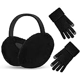 Sorfneo Winter Ear Muffs Gloves for Women Cute Foldable White Earmuffs Adjustable Ear Warmers Faux Fur Ear Covers Headband