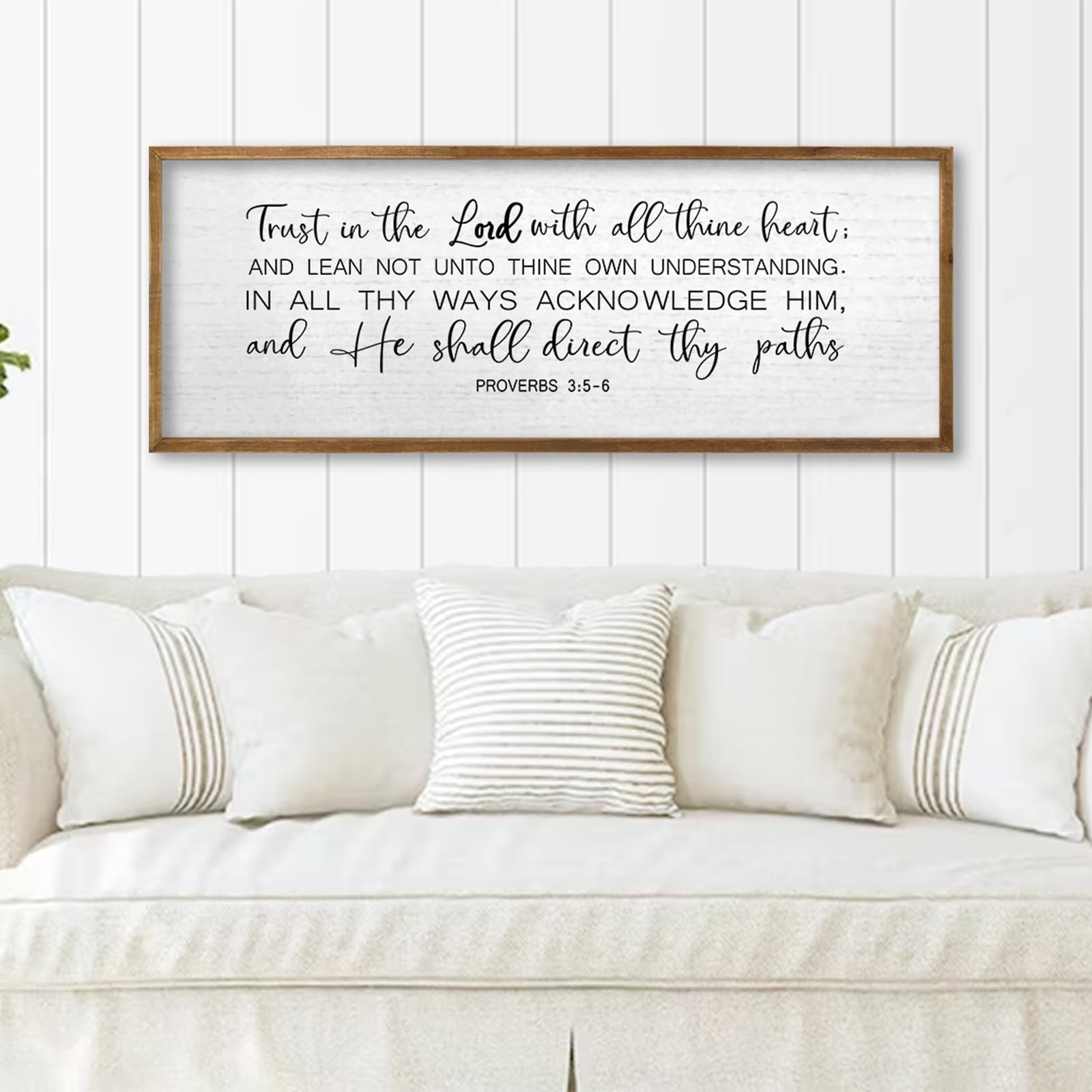 Photo 1 of TQianJiang Trust in the Lord With All Thine Heart Bible Verse Wall Decor, 40"X15" Christian Scripture Inspirational Quotes Proverbs 3:5-6 Sign, Faith Motivational Large Religious Christ Prayer Wall Art (Wood)