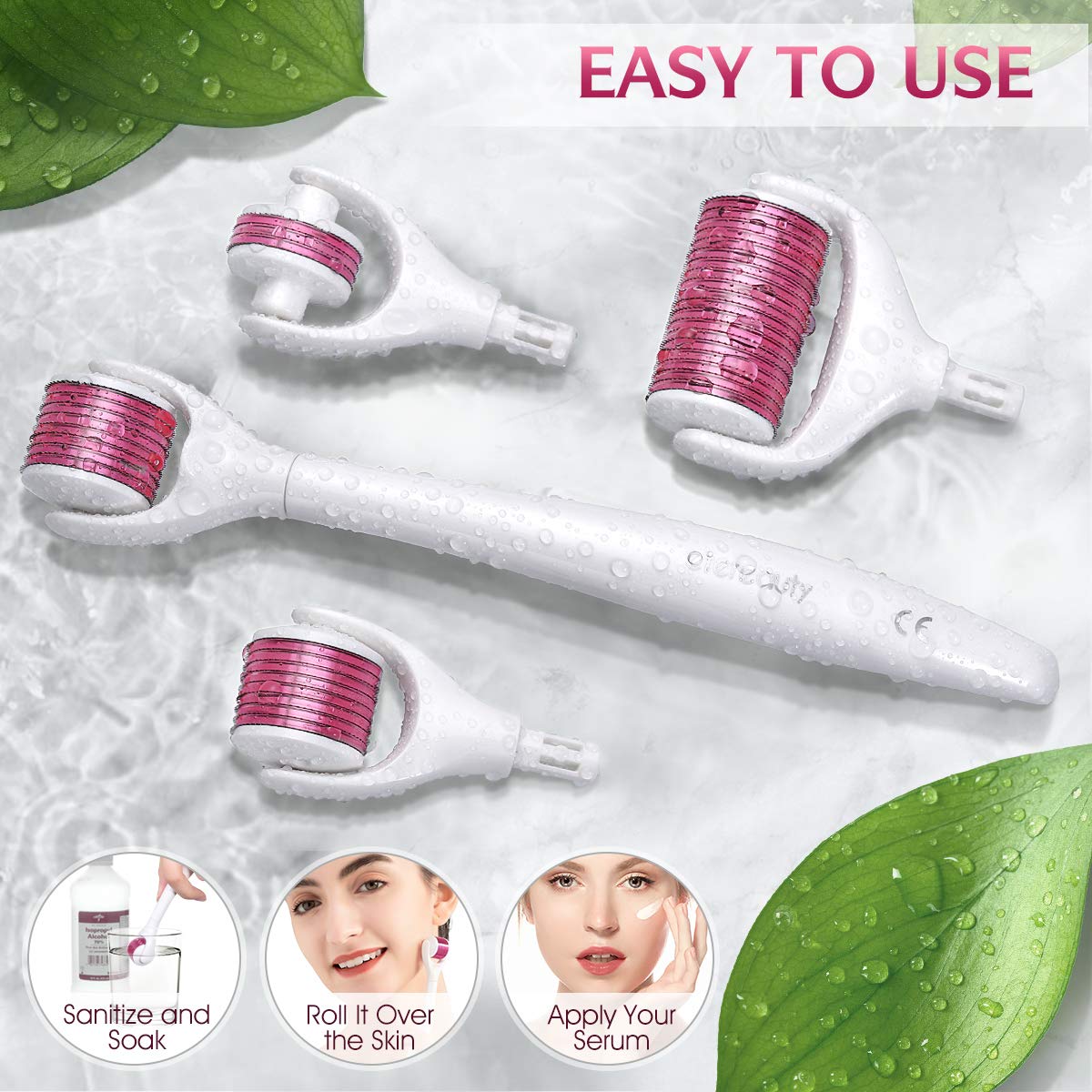 Derma Roller Kit, Beauty Cosmetic Tool for Eyes Face Body, 0.25mm Micro Needles with 3 Replacable Roller Heads, Includes Free Storage Case and Disinfection Tank: Beauty