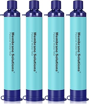 Membrane Solutions Wasserfilter Outdoor Camping, Trinkwasserfilter für 5000 Liter gefiltertes Wasser, Filtergenauigkeit bis zu 0,1 Mikron, Entfernt 99,99% aller Bakterien, BPA-frei, 4 Pack