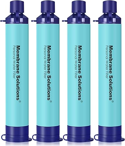Membrane Solutions Wasserfilter Outdoor Camping, Trinkwasserfilter für 5000 Liter gefiltertes Wasser, Filtergenauigkeit bis zu 0,1 Mikron, Entfernt 99,99% aller Bakterien, BPA-frei, 4 Pack