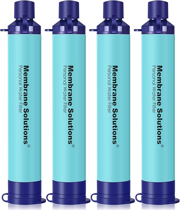 Membrane Solutions Wasserfilter Outdoor Camping, Trinkwasserfilter für 5000 Liter gefiltertes Wasser, Filtergenauigkeit bis zu 0,1 Mikron, Entfernt 99,99% aller Bakterien, BPA-frei, 4 Pack