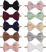 DRESHOW 10 Pack Baby Girl Headbands and Hair Bows Nylon Assorted Colors