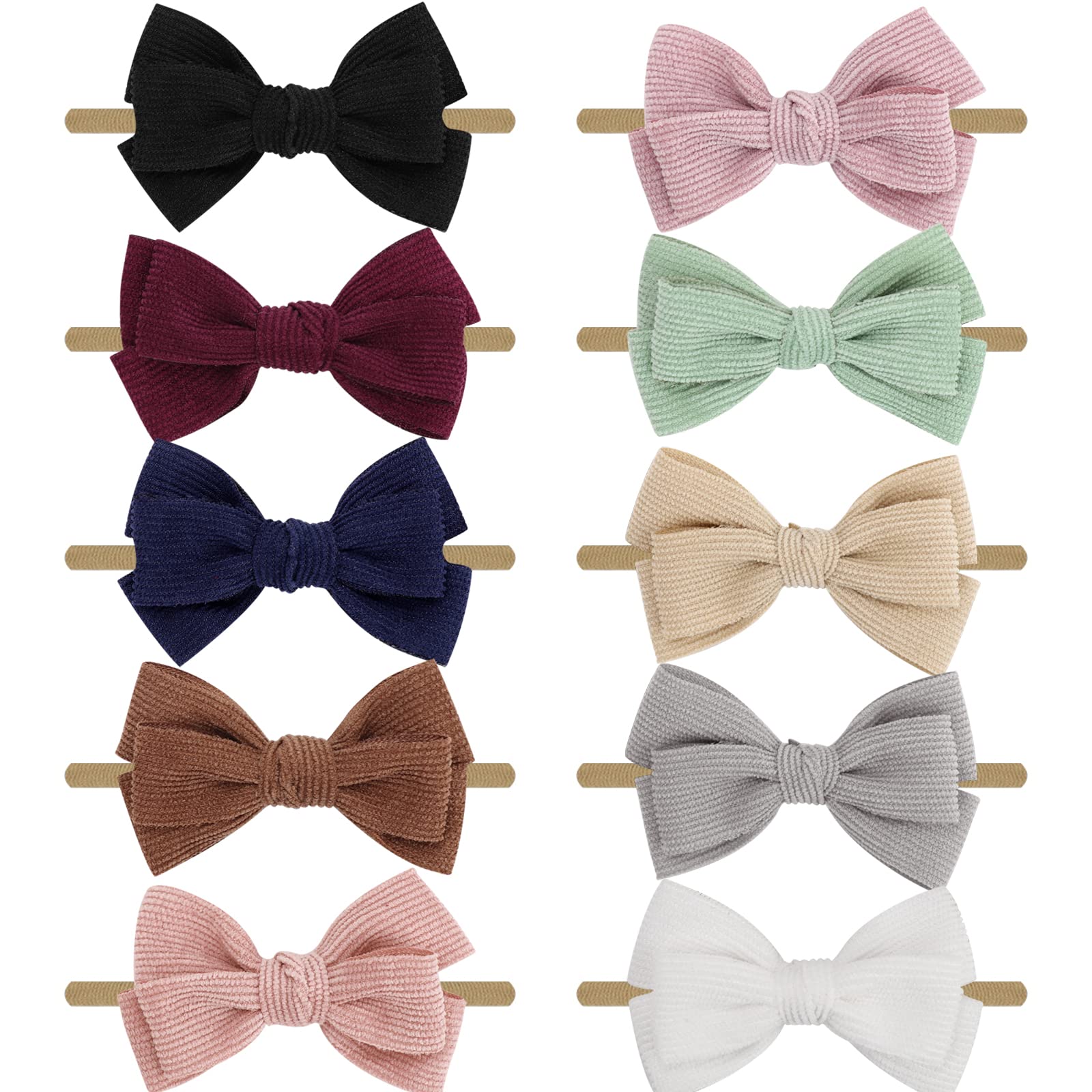 DRESHOW Baby Girl Headbands and Hair Bows Nylon Headbands 10 Pack of Hair Accessories for Newborn Infant Toddlers Kids