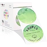 PARLAIM 3 Inch Thermal Labels,Watercolor Labels for Thermal Printer,Circle Thermal Stickers Labels for Inventory,500PCS Round Color Coding Label with Perforation,Package Decoration (Green Watercolor)