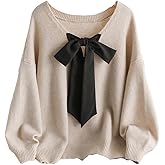 SOLY HUX Women's Plus Size Sweaters Pullover Bowknot V Neck Long Sleeve Knit Tops Fall Clothes