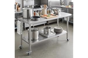 NSF Heavy Duty Stainless Steel Work Table 60x24x35in No Casters with Backsplash Curved Edge