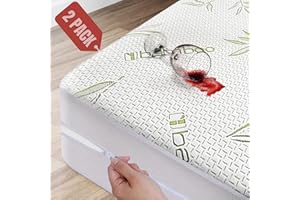 DREAMFIELD LINEN 2 Pack Twin Mattress Protector with Zipper - 100% Waterproof Bamboo Cooling Mattress Cover - Ultra Soft Jacquard Fabric Breathable Noiseless Mattress Pad Covers - Zippered Mattress Encasement