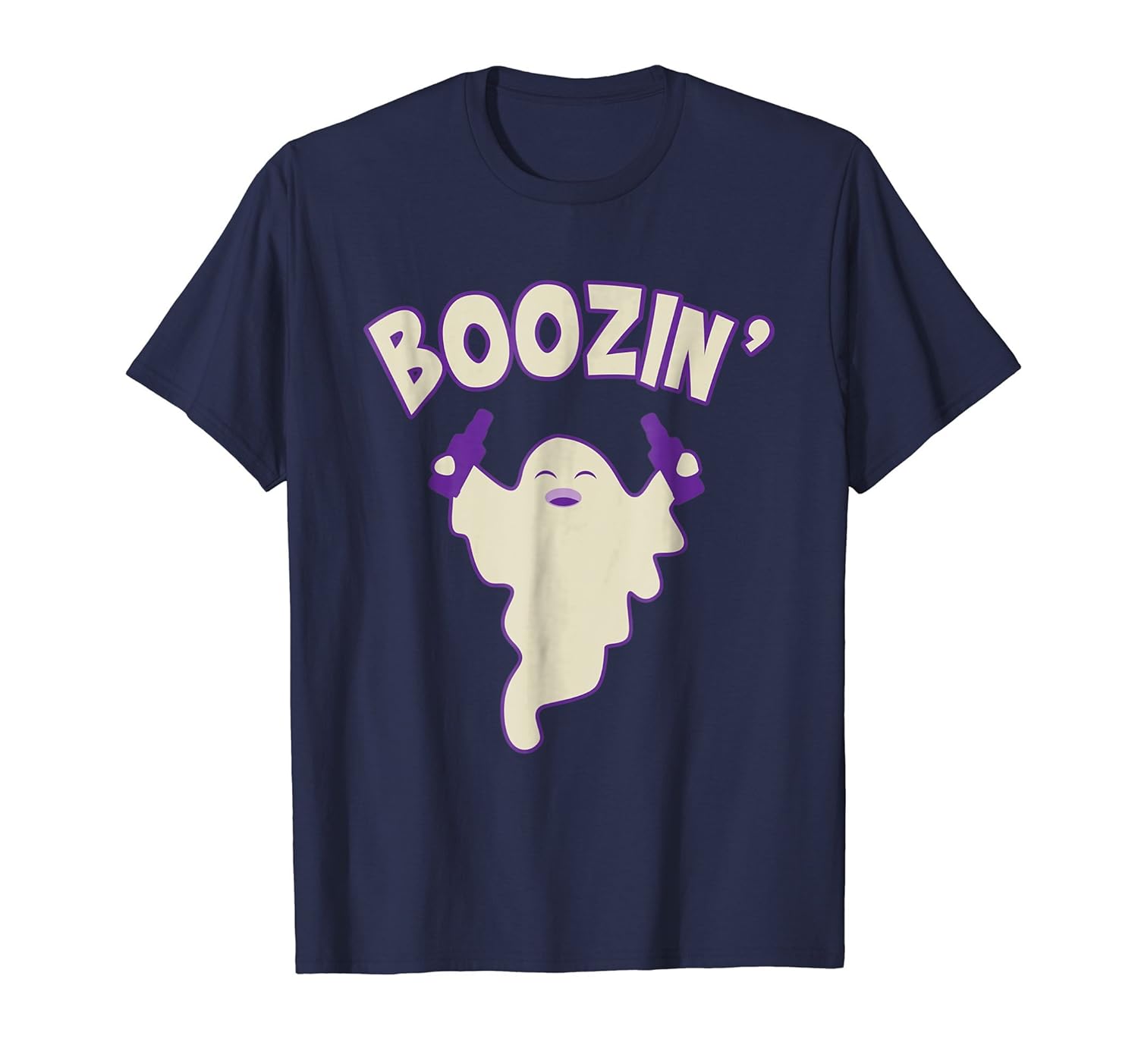 Funny Boozin' Ghost Halloween Adult Drinking T-Shirt-Rose