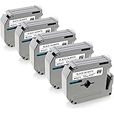 Kappiek M-K231 M Tape 12mm 0.47 White Label Tape Compatible for Brother M Tape M231 MK231 M-K231S for Brother PT-M95 PT-90 PT-85 PT-80 PT-70 PT-65 Label Maker, Black on White, 5 Pack Inking Ribbon