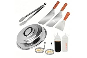 Onlyfire Griddle Accessories Kit, 9PCS Flat Top Grill Accessories Set for Blackstone and Camp Chef, 12" Melting Dome,Grill BBQ Spatulas,Chopper/Scraper, Tongs,Great for Cooking Indoor or Outdoor