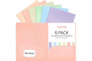 BLUCKINCLE Folders with Pockets, 2 Pocket Plastic Folder with Pockets for School Colored File Folder for Documents Letter Size with Business Card Slot Back to School Office Teacher Supplies(6 Pack Pastel Colors)