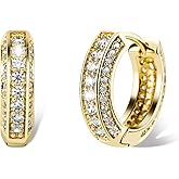 TOPGRILLZ Iced Out Hoop Earrings Cubic Zirconia Huggie Cartilage Cuff Hypoallergenic 14K Gold Plated Luxury Fashion Round Circle Earrings For Men Women
