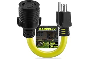 Campzlly NEMA 5-15P to L14-30R Power Adapter Cord, 5-15 Male Plug to 4 Prong Female Receptacle Twist Lock, Generator to House Inlet Box, ETL Listed