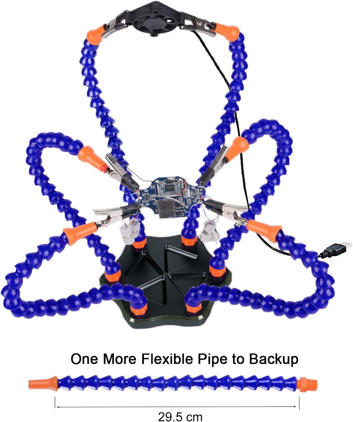 Flexible Helping Hands Soldering,Third Hand,Soldering Station Tool Flexible 7 Arms Helping Hands,Non-Slip Aluminum Base,Built inTrays,Heat Resistant Covers 360 Degree Swiveling Clips Brushless DC Fan