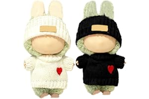 SHUOXUKE 2 Sets for Clothes 17cm/15cm Outfits (4 Pieces) Accessories Handcrafted Crochet Doll Clothes for Fashion Designer Ropa Collection with Hats & Sweater Black&White