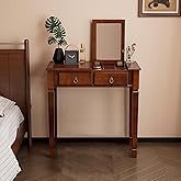 PADMA HOUSE Flip Top Wood Makeup Vanity Desk with Mirror, Small Dressing Table with Two Drawers Flip-up Wooden Writing Desk S