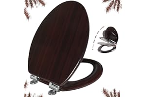 Elongated Toilet Seat Molded Wood Toilet Seat with Quietly Close and Quick Release Hinges, Easy to Install also Easy to Clean by Angol Shiold (Elongated, Dark Brown)