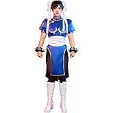 Micotaku Street Fighter Officially Licensed Deluxe Classic Chun Li Slim Fit Blue Women's Cosplay Costume Leotard and Skirt