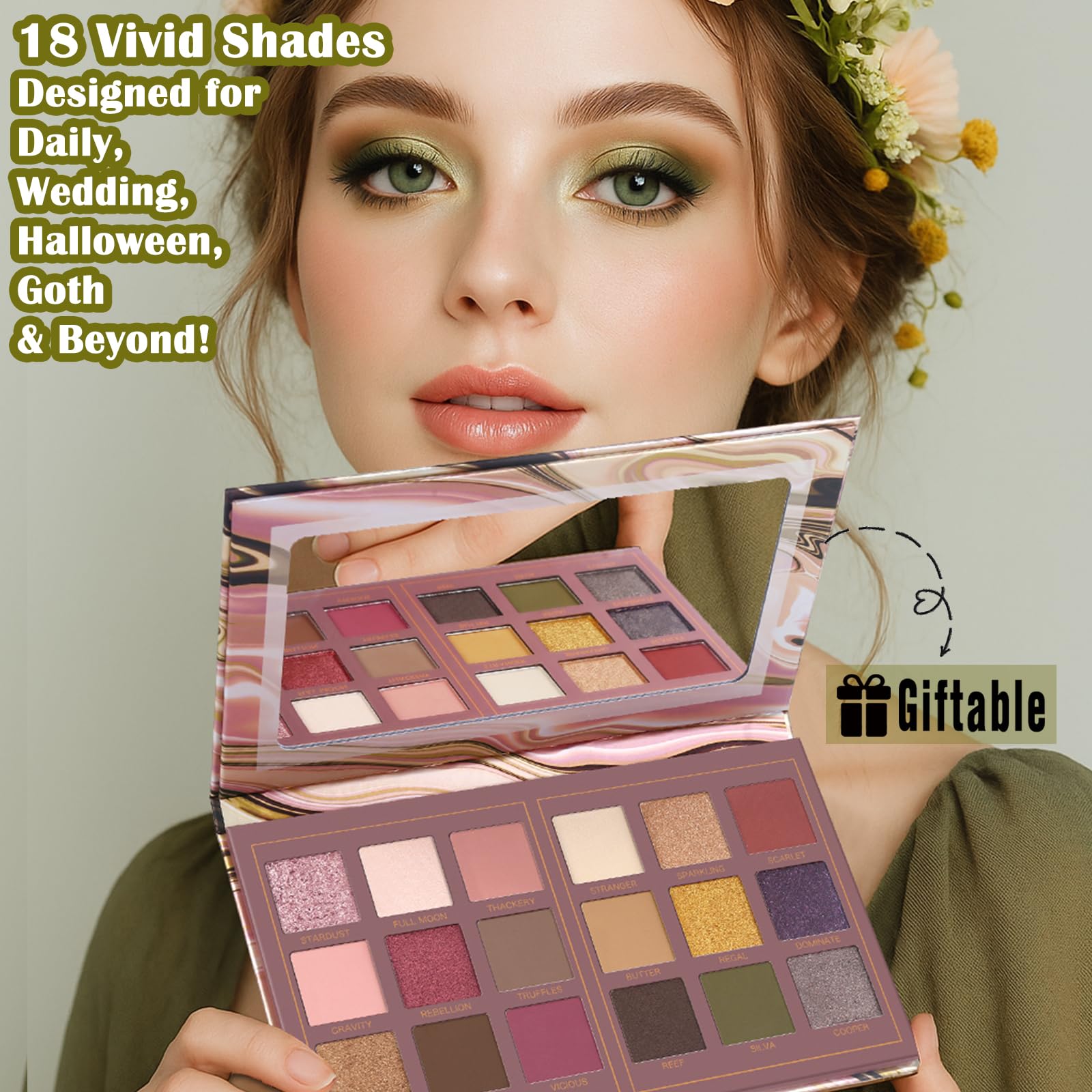 Prism Makeup Matte Eyeshadow Palette Pro 18 Colors Pigmented Shimmer Glitter Eye Shadow Palette, Blendable Long Lasting Waterproof Makeup Cosmetics Halloween Makeup Kit (04# Solitude)