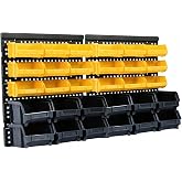 WISION Wall Mounted Storage Bins, 30 Wall Mount Tool Organizer Bins Plastic Parts Rack Container, Easy Access Compartments For Tools, Hardware, Crafts, Office Supplies And More, Black Yellow