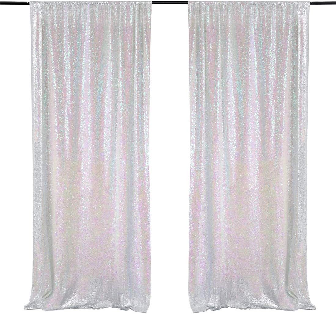 Amazon Com 2 Pieces 2ftx8ft White Iridescent Sequin Backdrop