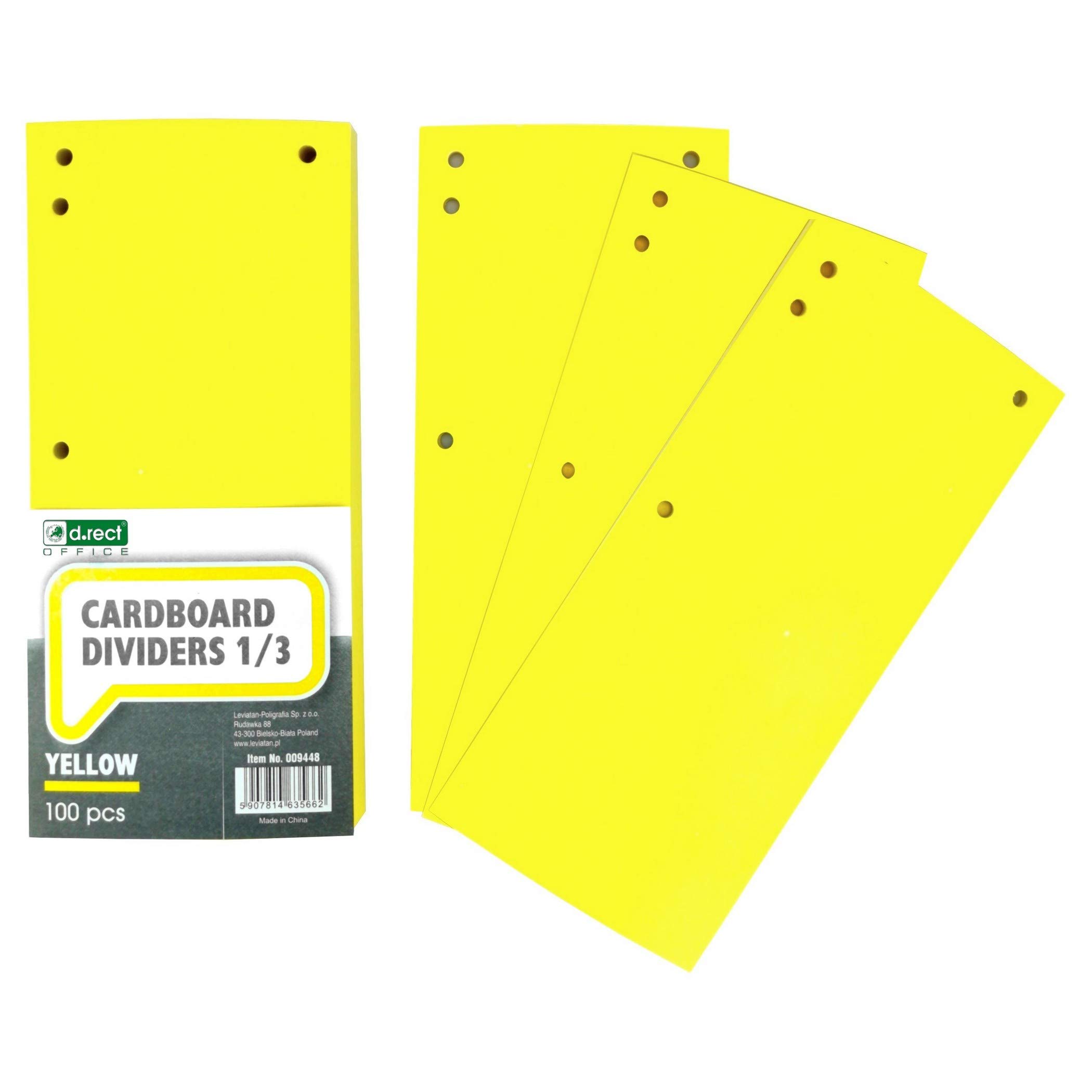 D.RECT Pack of 100 Cardboard Dividers | Paper Separation Strips | 1/3 A4 Sheet, 11x24cm, 160g | for Perfect Separation of Binders | Divider Strips | Color Yellow