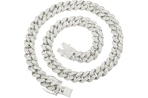 FEEL STYLE Mens Cuban Link Chain Gold Silver Plated Bling Miami Cuban Necklace Diamond Chain for Men 13MM Iced Out Hip Hop Jewelry 18-24inch