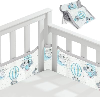 Aolso Cot Bumper 2PCS Breathable Mesh Crib Rail Cover Moon