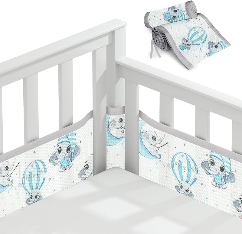 Aolso Cot Bumper 2PCS Breathable Mesh Crib Rail Cover Moon