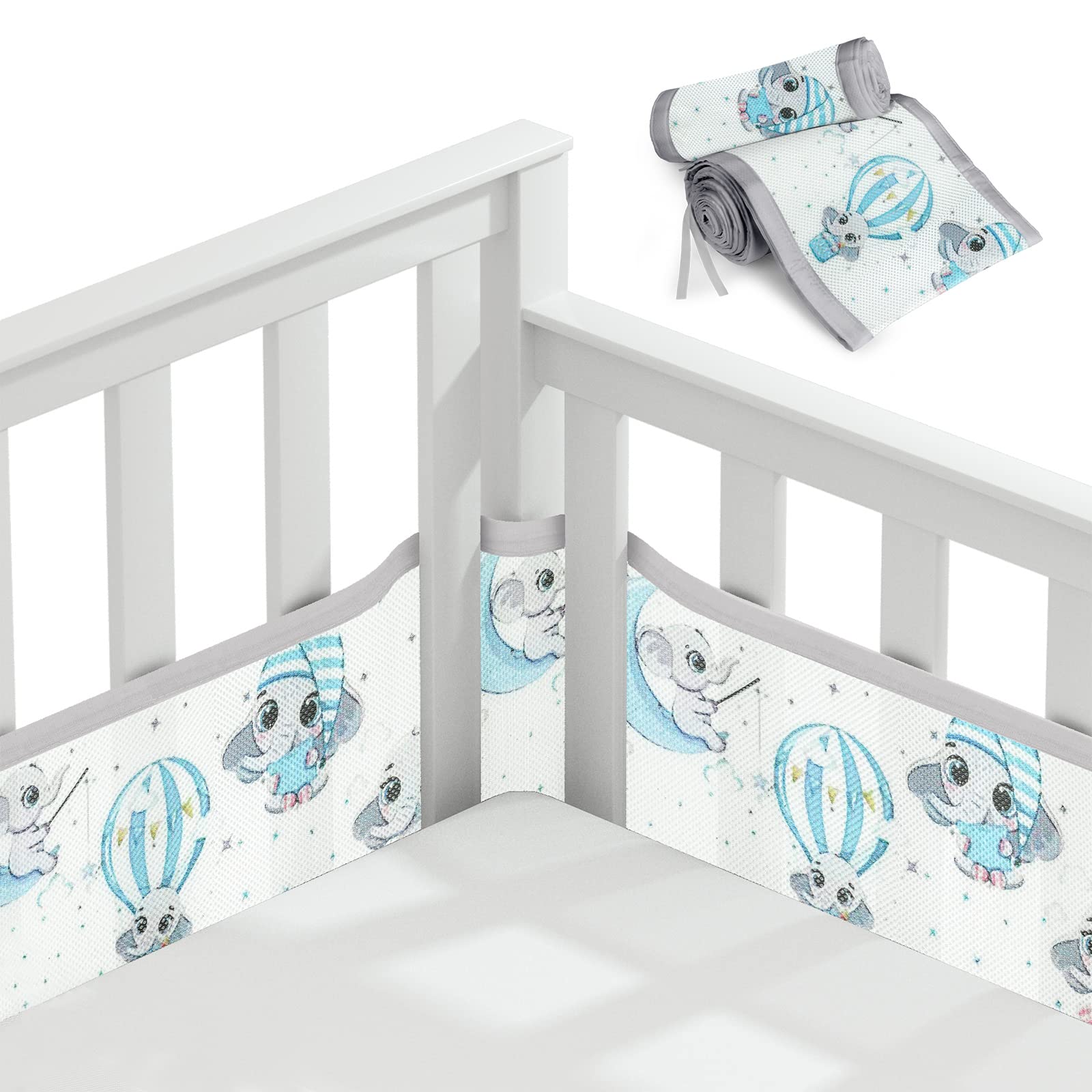Aolso Cot Bumper, 2PCS Breathable Mesh Cot Liner, Crib Rail Cover Baby Crib Bumper, Baby Boys Girls Nursery Breathable Crib Bed Liner Bumper (Moon) — image 1