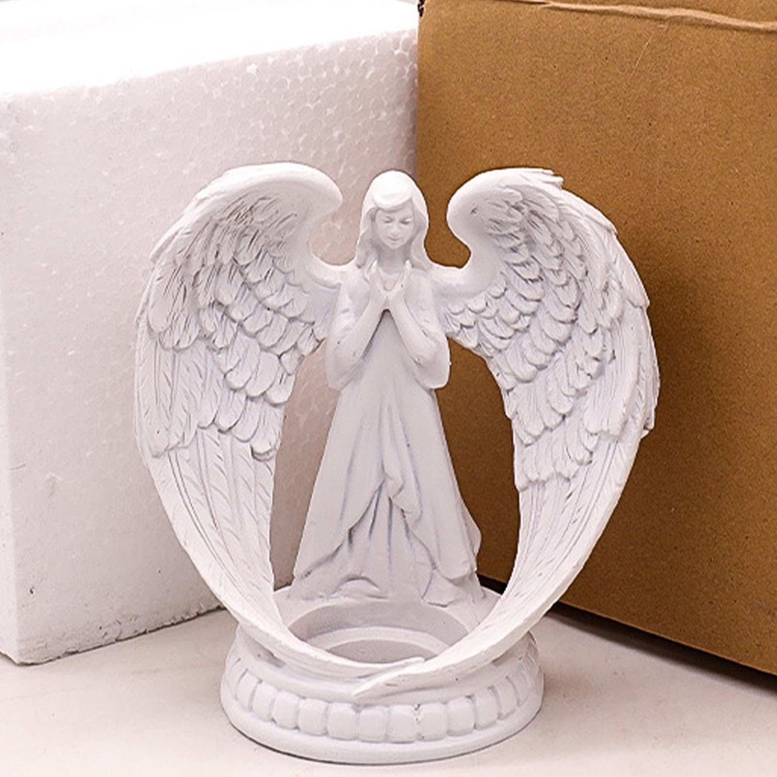 TITA-DONG Prayer Angel Candlestick, Angel Wings Tealight Holder with Stand, Praying Angel Candle Holder Pure White Wing Angel Prayer Statue for Living Room Dining Room Wedding Decoration(7x7.5cm)