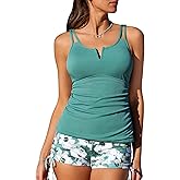Summer Mae Tankini Swimsuits for Women 2026 Bathing Suits Top Ruched Two Piece Tummy Control V-Wire Modest Swim Suits
