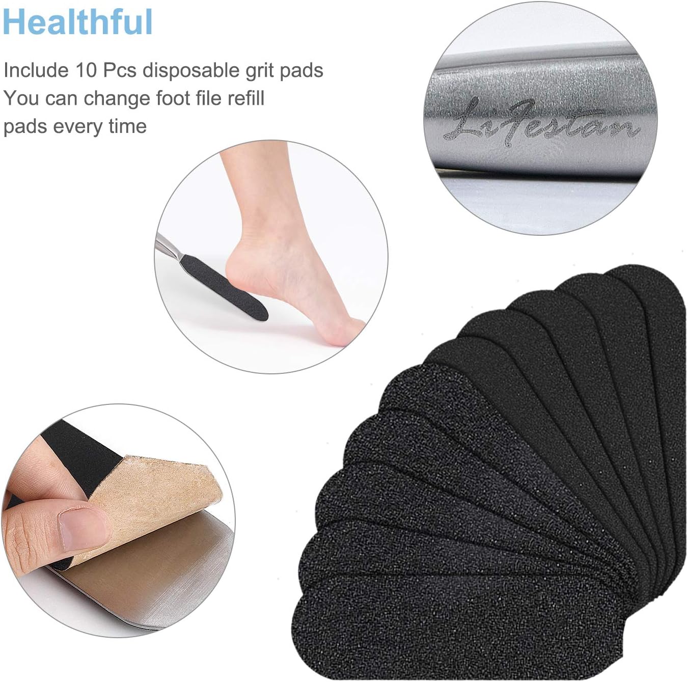Pedicure Foot File and Callus Remover for Hard Skin Professional Stainless Steel Foot Rasp File with Ten Free Refill Grits Double-Sided Replacement Pads Easy Feet Scrubber for Bath Pedicure Salon - Image 4