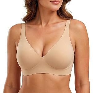 Madame Muse Jelly Bra, Women Wireless V Neck Seamless Push Up Bra, W Jelly Support Full Coverage Bralette
