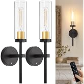 Shenmoyl Set of 2 Wall Sconces, 5200 mAh Battery Operated Wall Sconce with 3 Colors &amp; Remote Control, Black Gold Rechargeable Wall Lamp with Clear Glass Shade for Bedroom, Bathroom, Stairwell, Hallway