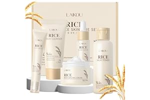 LAIKOU Skin Care Set, Korean Skin Care with Rice Cleanser, Toner, Serum, Eye Serum, Moisturizing Cream 5pcs for Women Teen Girls Mom Daughter Mother's Day Birthday Christmas Lover Korean Beauty