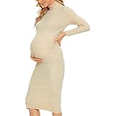guruixu Turtleneck & Long Sleeve Maternity Sweater Dress for Photoshoot Baby Shower, Ribbed Knit Stretchable Midi Bodycon Dress