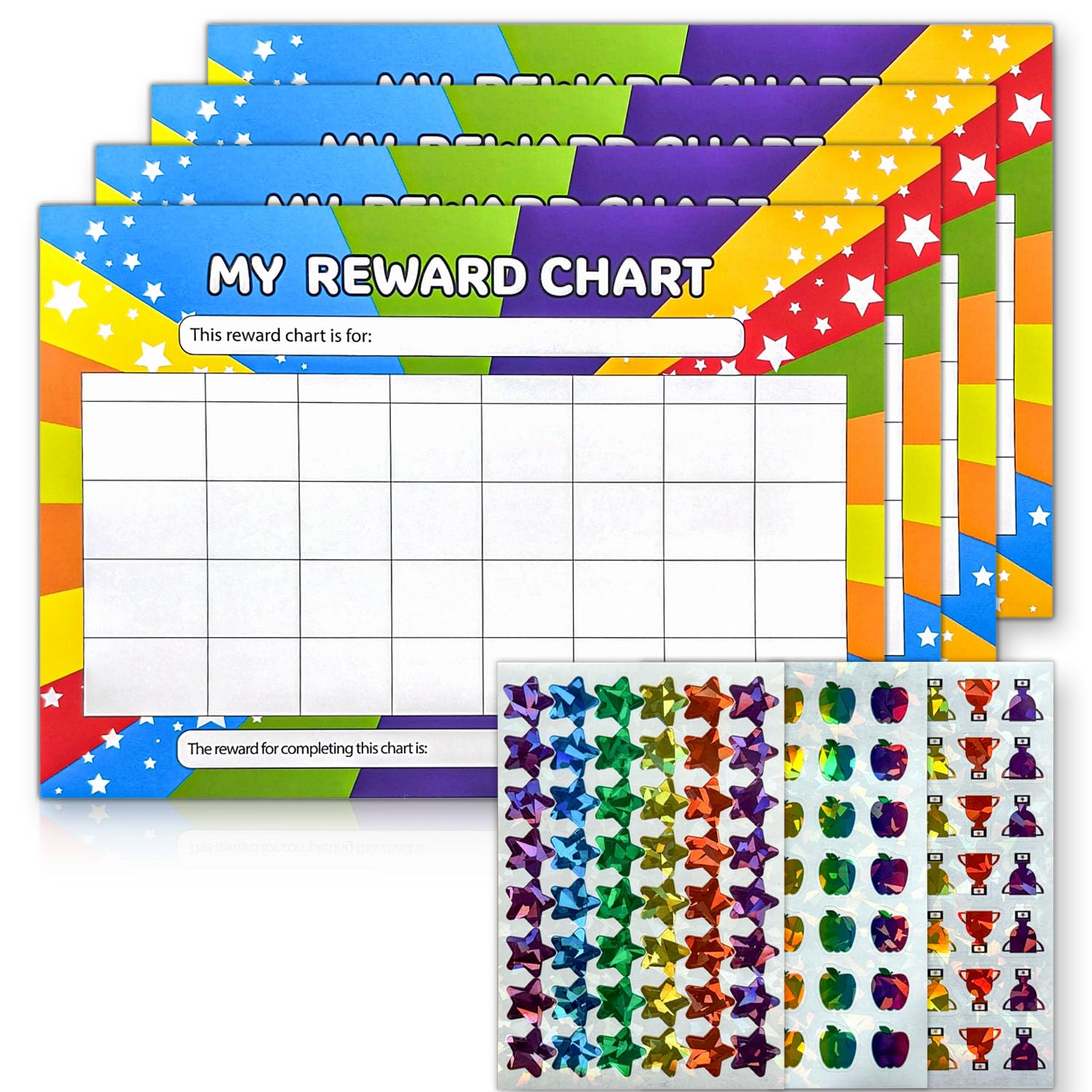 4 PCS A4 Children's Star Reward Chart and 3 Style Sticker Chart With 125 Star Stickers 21cm x 29.7cm Behaviour Charts for Children Encourage Good Behaviour