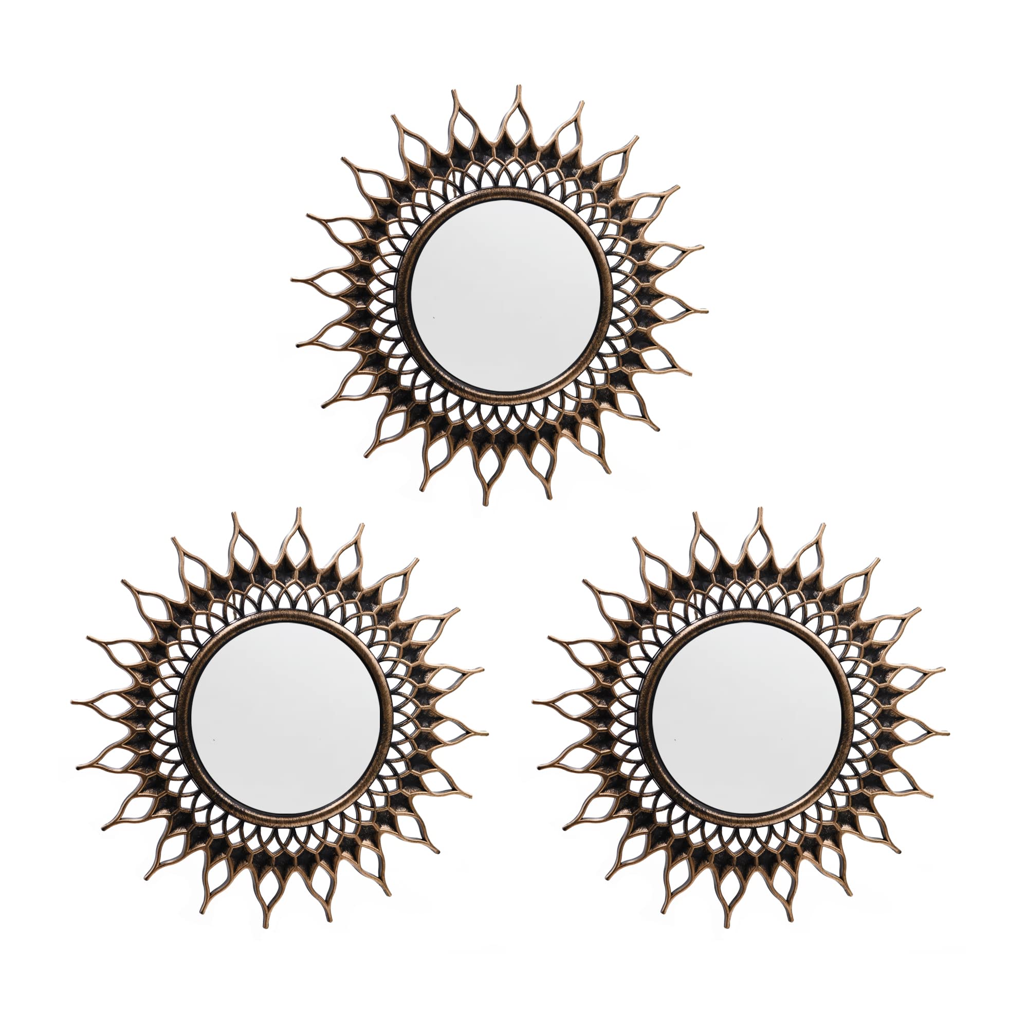 OIGUMR 3 Pack Vintage Gold Mirrors - Decorative Round Wall Mirrors, 9.9x9.9 inch